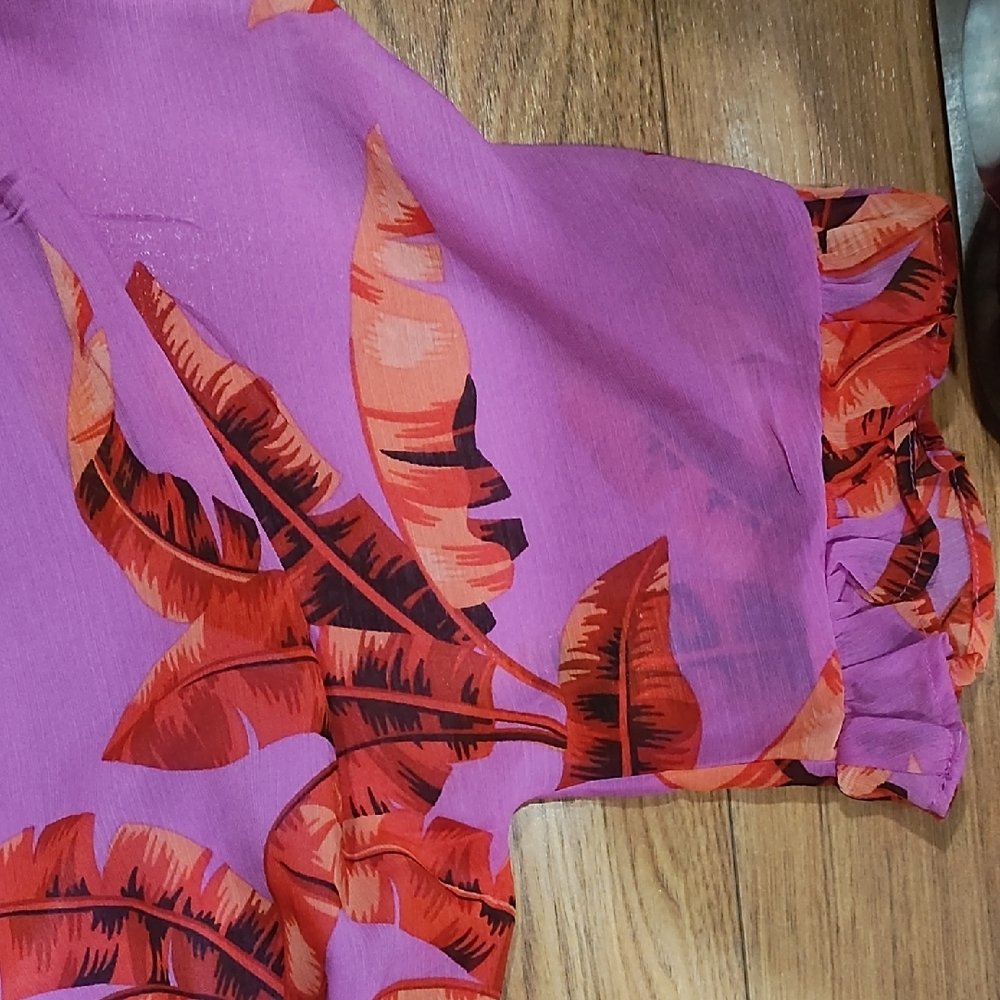 Sofia by Sofia Vergara Purple and Red Leaf Print Blouse - Picture 6 of 9